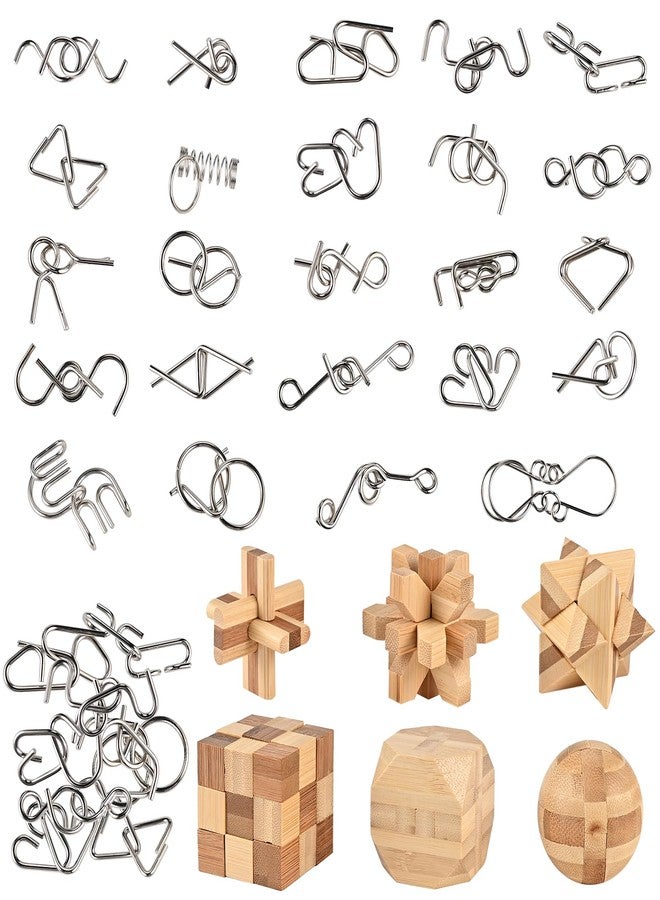 GOLDGE 30pcs Brain Teaser Puzzle Set for Adults & Kids - Ancient Wooden & Metal 3D Puzzles, IQ Logic Games for Family, Parties & Coffee Breaks. Unlock & Solve Interlocking Challenges, Educational Toy - Image 1